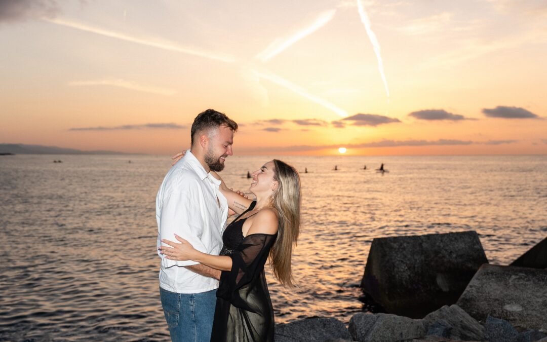 A Sunrise Proposal on a Barcelona Pier: Cava, Golden Light, and a Total Surprise
